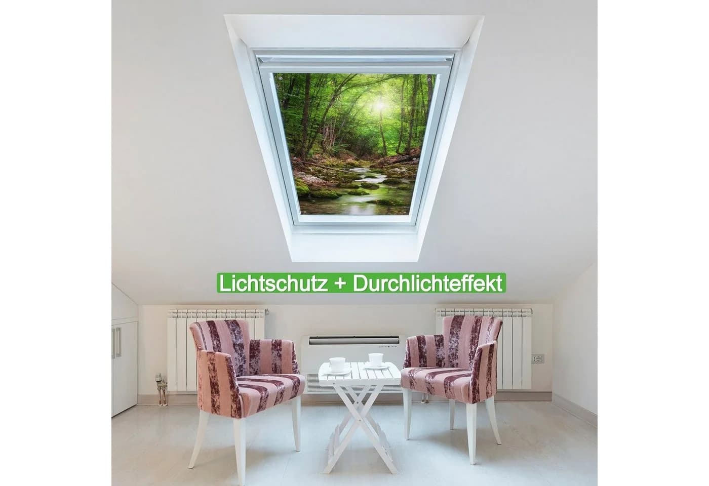 Wallario Sonnenschutz Fluss im Wald Grün Weiß mit Saugnäpfen