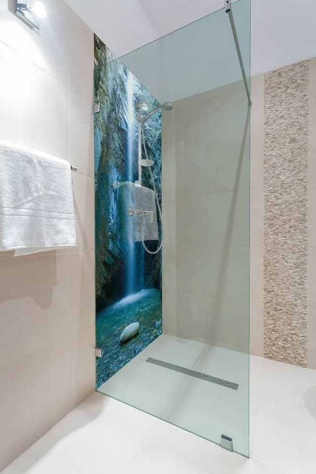 Wallario Duschrückwand Wasserfall Blau Grün Braun Selbstklebend - Bild 3