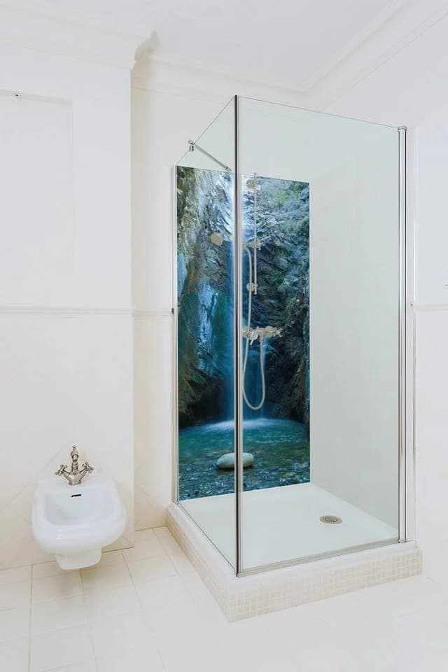 Wallario Duschrückwand Wasserfall Blau Grün Braun Selbstklebend - Bild 4