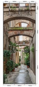 Wallario Garderobenpaneel Grüne italienische Gasse mit alten Bögen Holz Bild 4