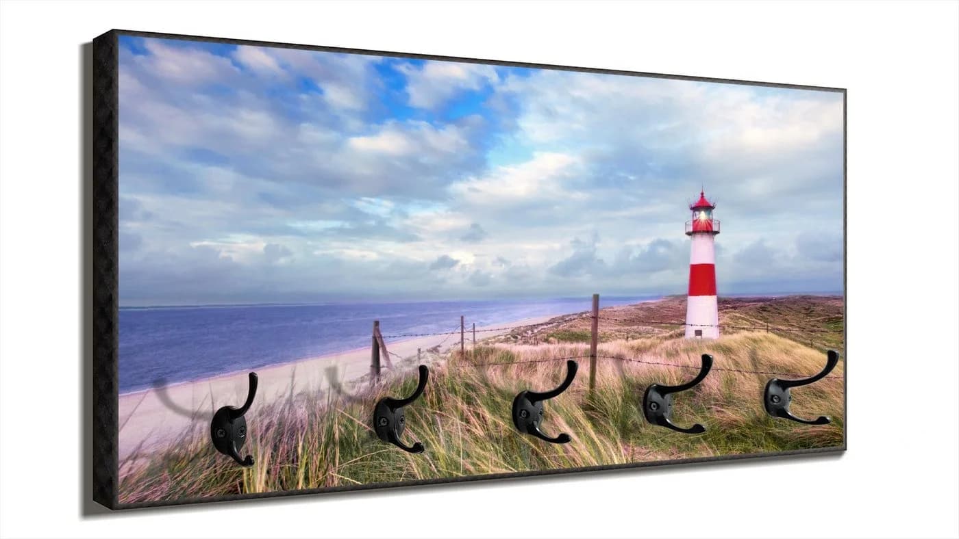 Wallario Garderobenpaneel Leuchtturm am Strand von Sylt Holz