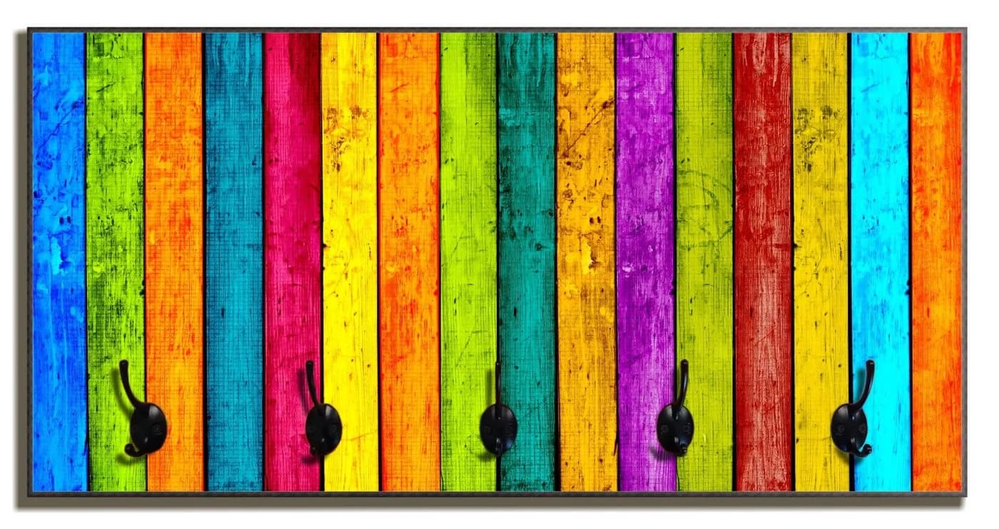 Wallario Garderobenpaneel Bunte Holzstreifen mit Haken - Bild 2