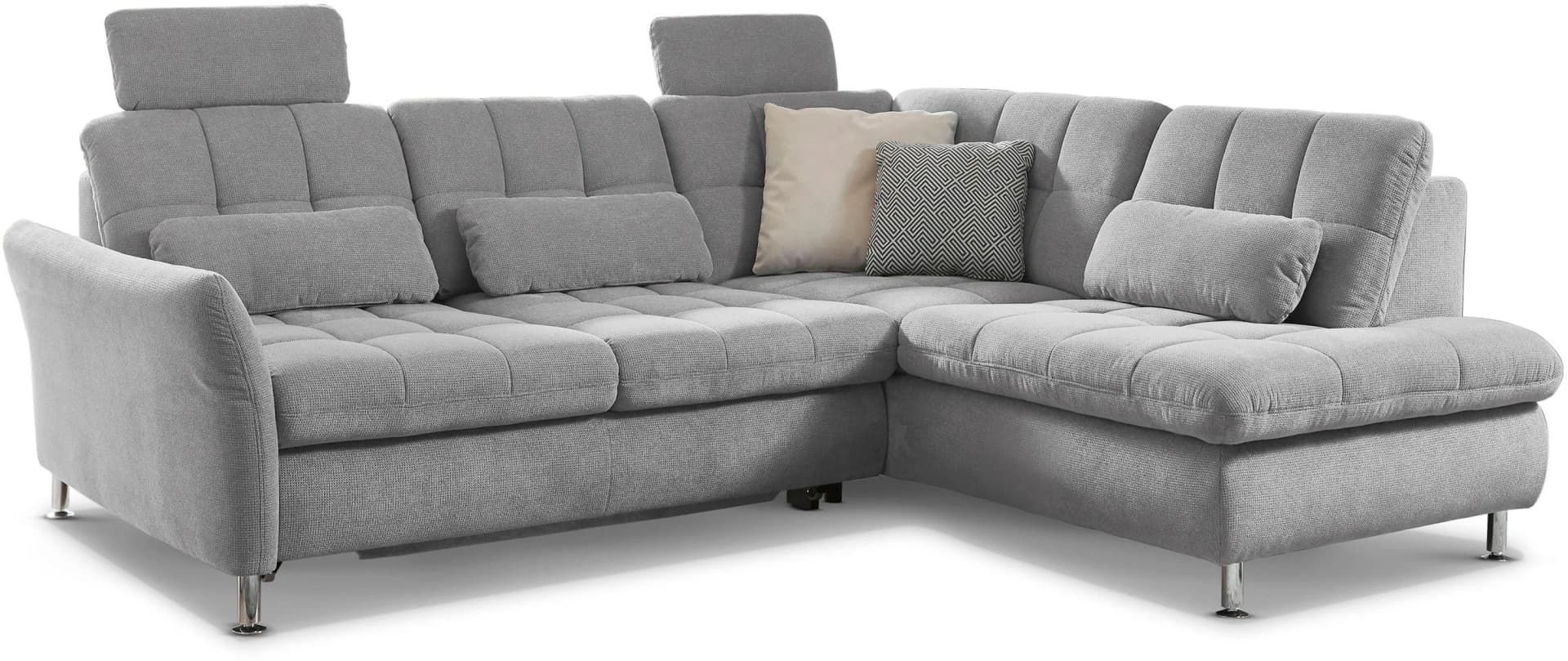 DIE PLANBAR Ecksofa L-Form Silber mit Kopfstützen und Kaltschaum-Polsterung
