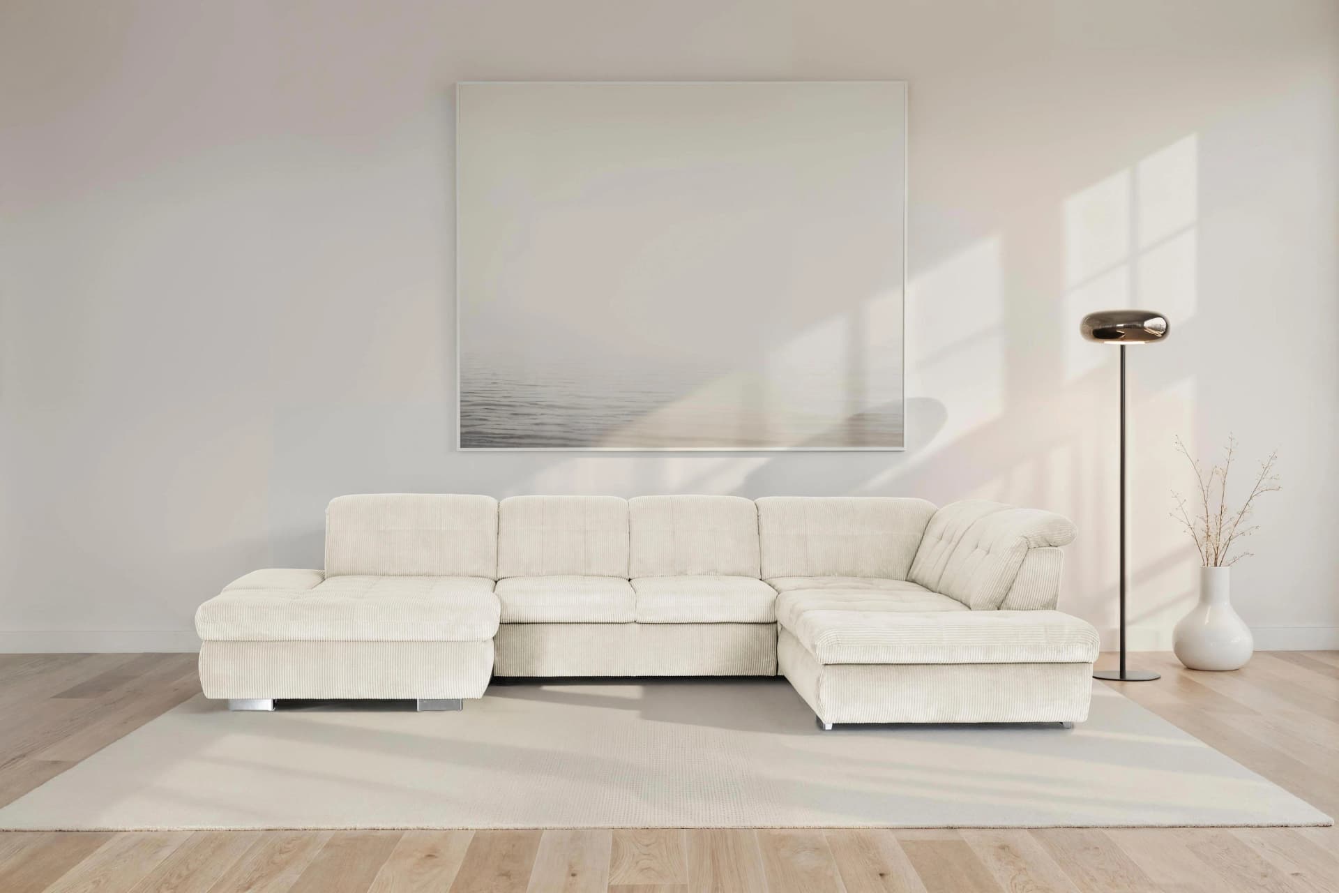 DIE PLANBAR Wohnlandschaft U-Form Beige Cord Sitztiefenverstellung