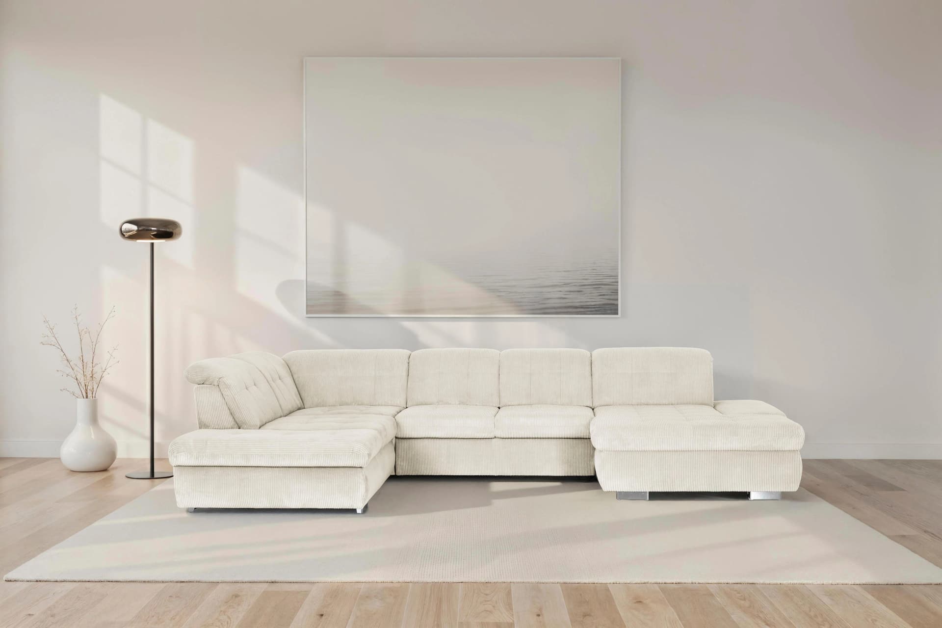 DIE PLANBAR Wohnlandschaft U-Form grau mit Bettfunktion & Sitztiefenverstellung