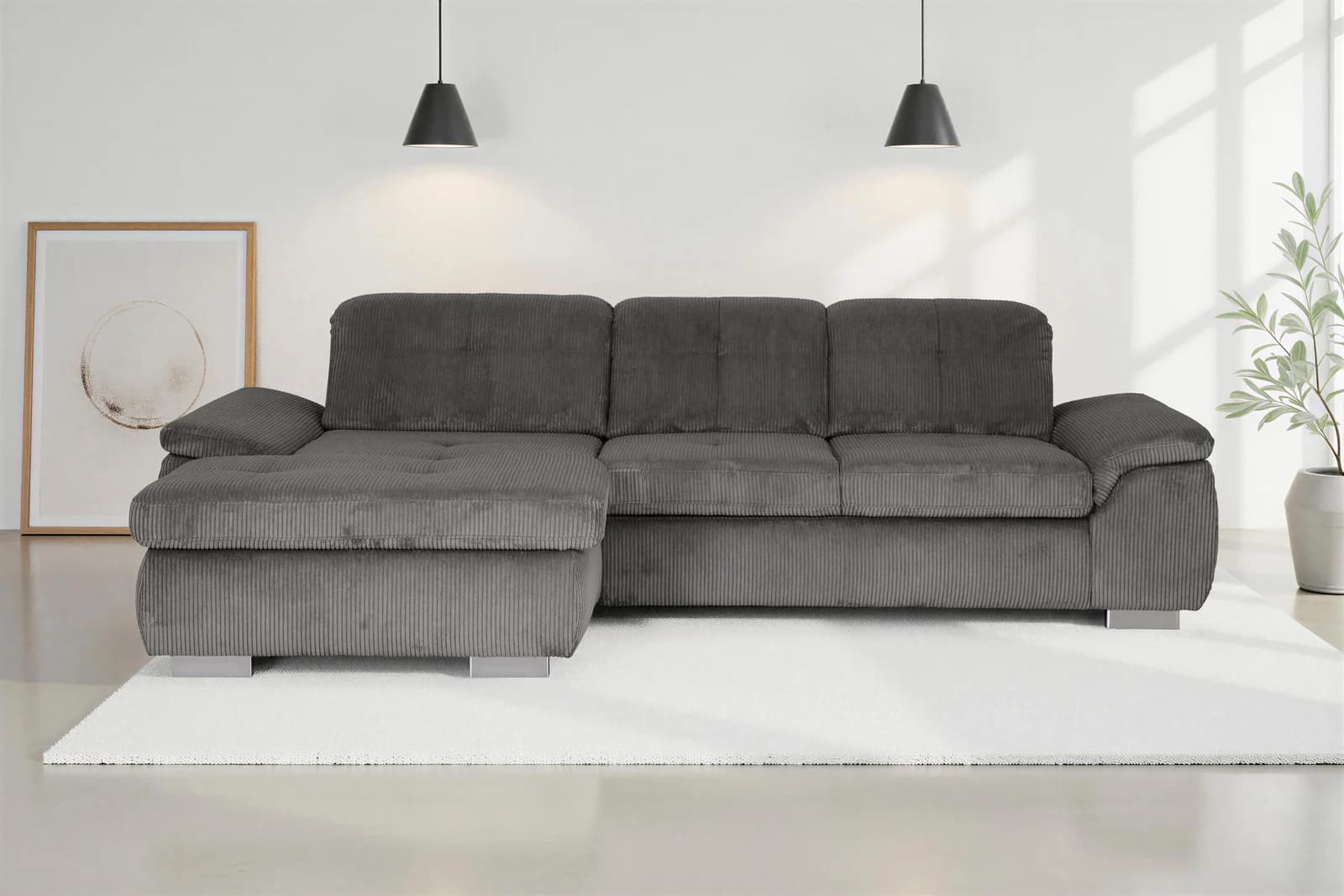 Ecksofa DIE PLANBAR L-Form Anthrazit Kaltschaum mit Sitztiefenverstellung