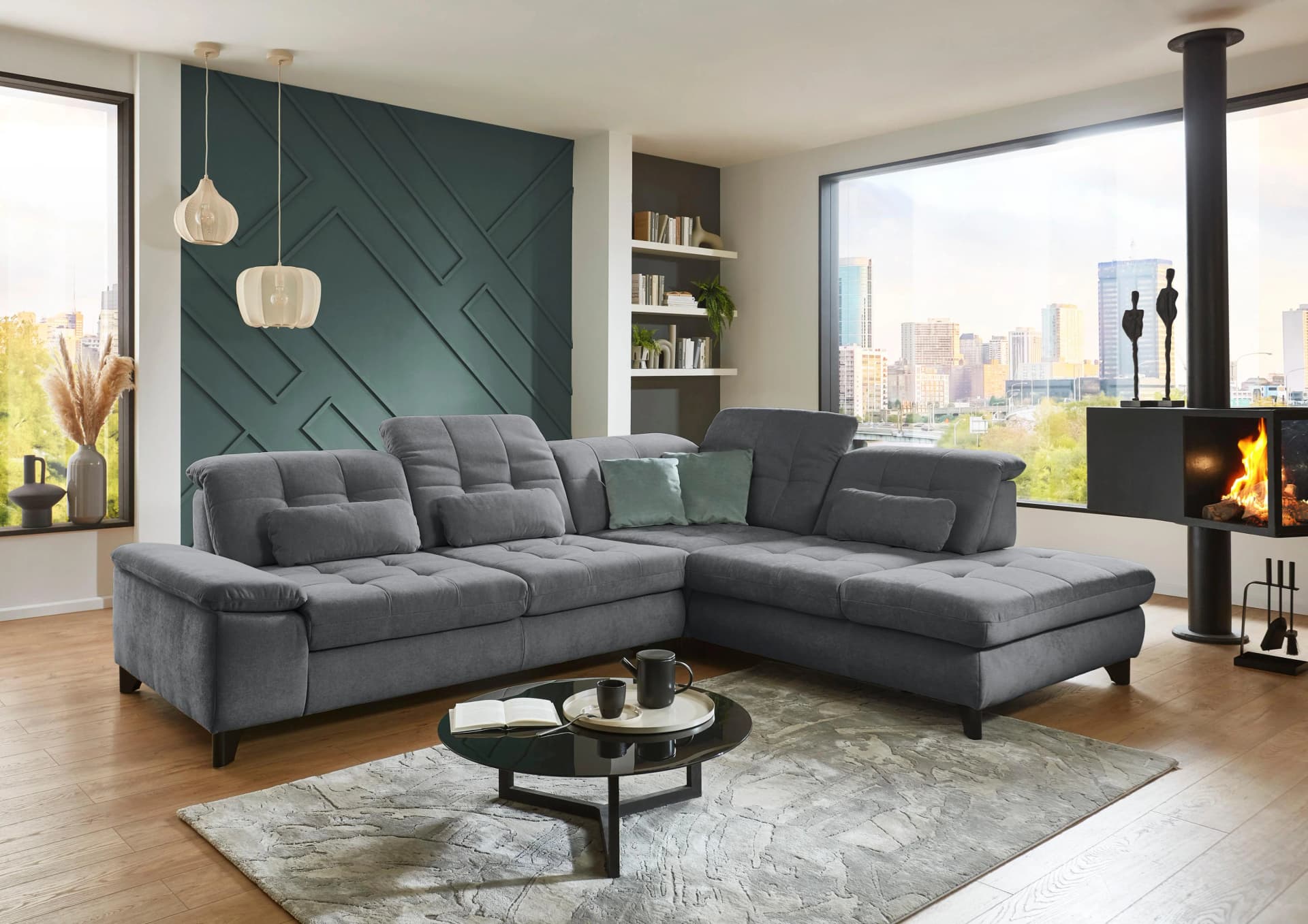 Ecksofa DIE PLANBAR L-Form anthrazit mit Bettfunktion & Sitztiefenverstellung