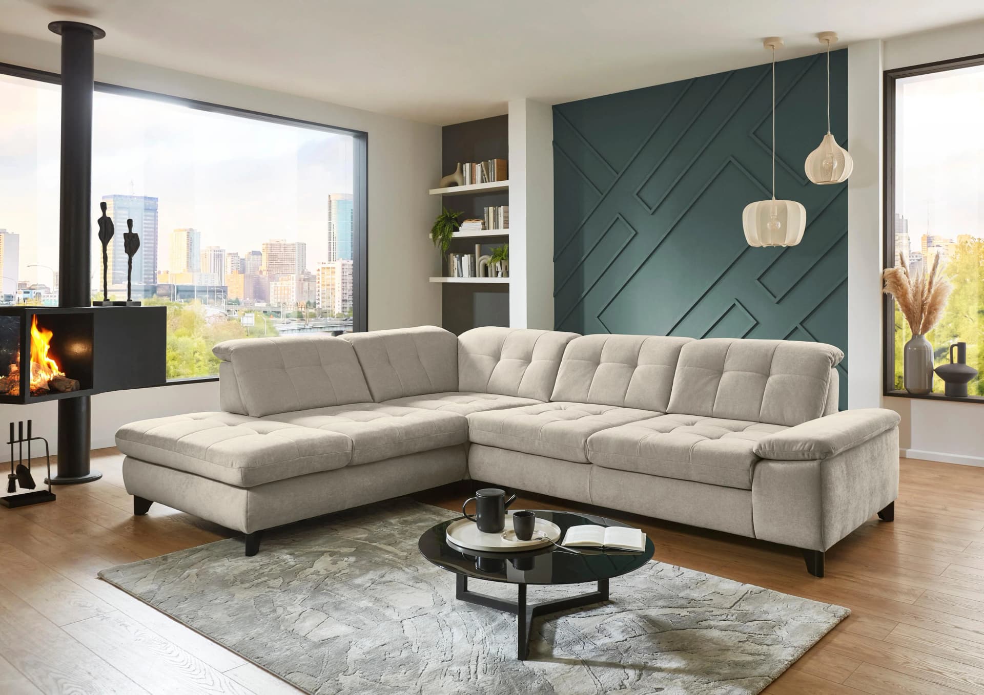 Ecksofa DIE PLANBAR L-Form mit Bettfunktion & Sitztiefenverstellung Santos natur