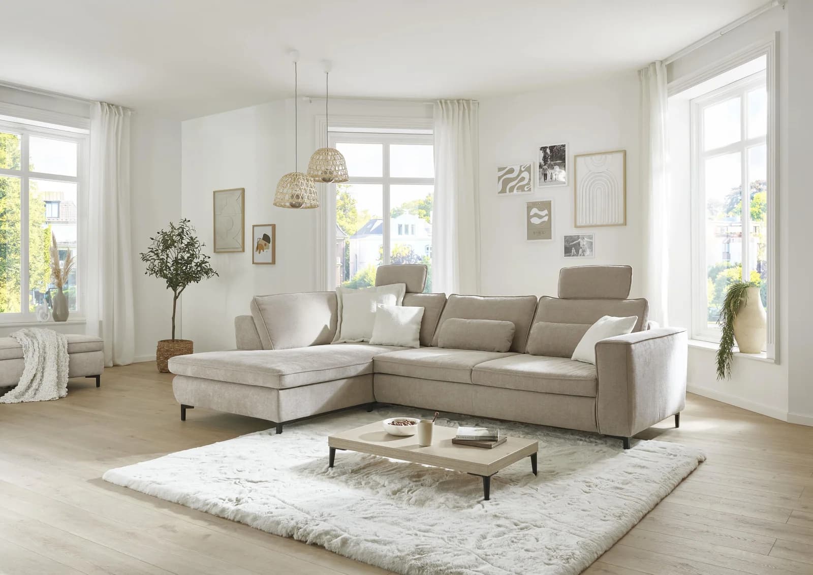 Ecksofa DIE PLANBAR L-Form Beige Chenille mit Recamiere