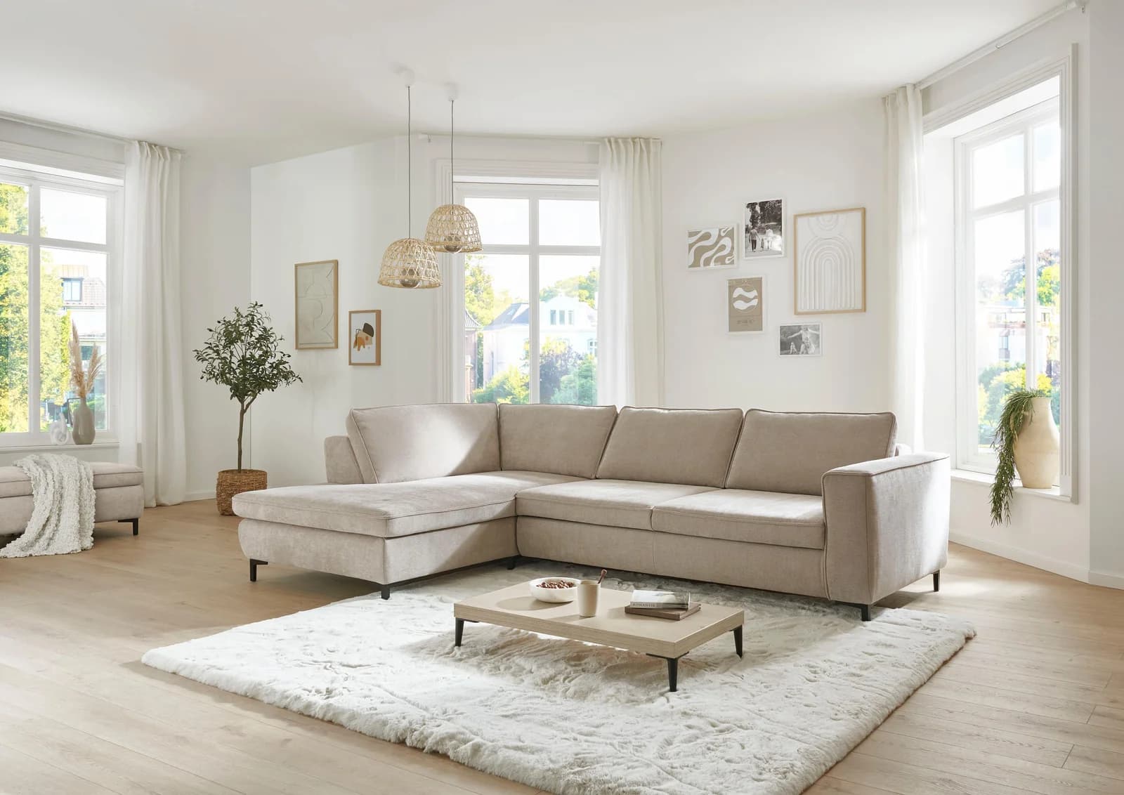 DIE PLANBAR Ecksofa L-Form mit Bettfunktion Chenille Beige