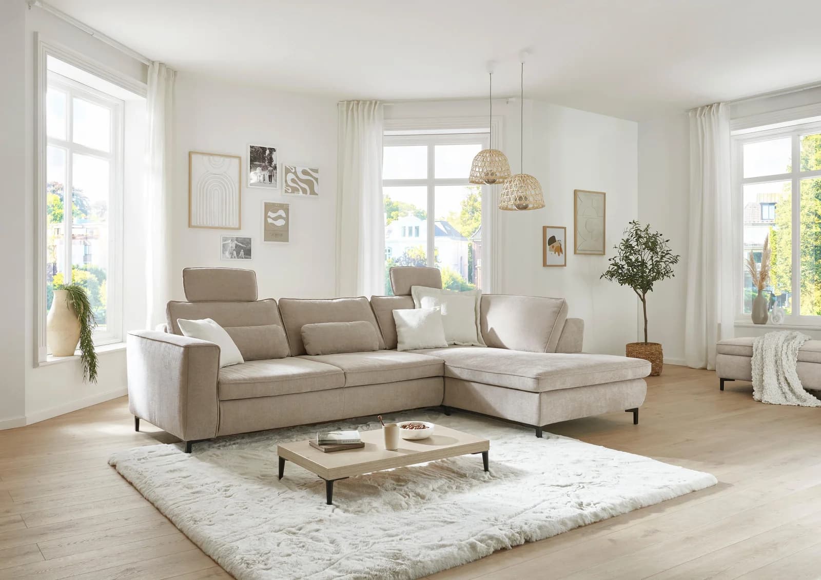 Ecksofa DIE PLANBAR L-Form Beige Chenille mit Schlaffunktion