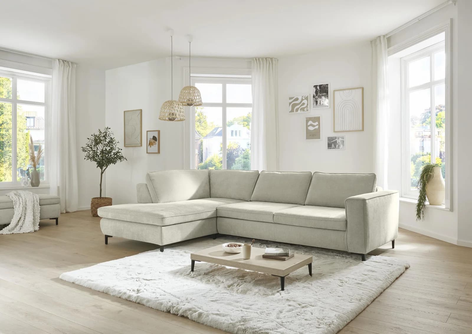 Ecksofa DIE PLANBAR L-Form Beige Chenille Recamiere