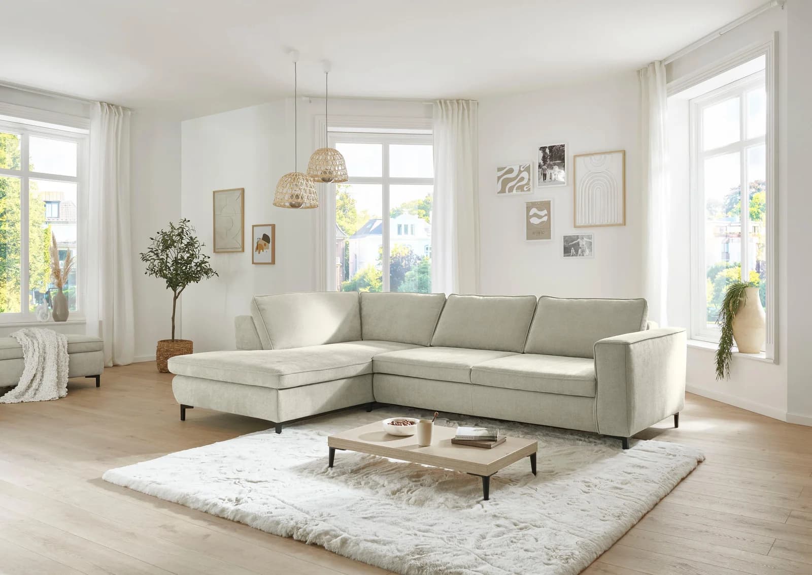 Ecksofa DIE PLANBAR L-Form Chenille Beige mit Bettfunktion