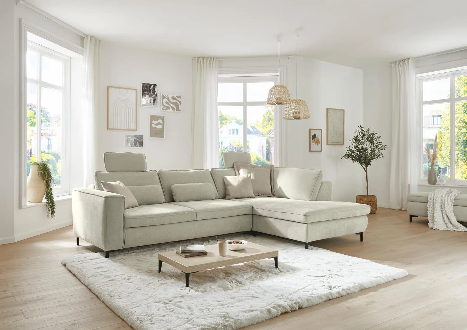 Ecksofa DIE PLANBAR L-Form Beige mit Schlaffunktion