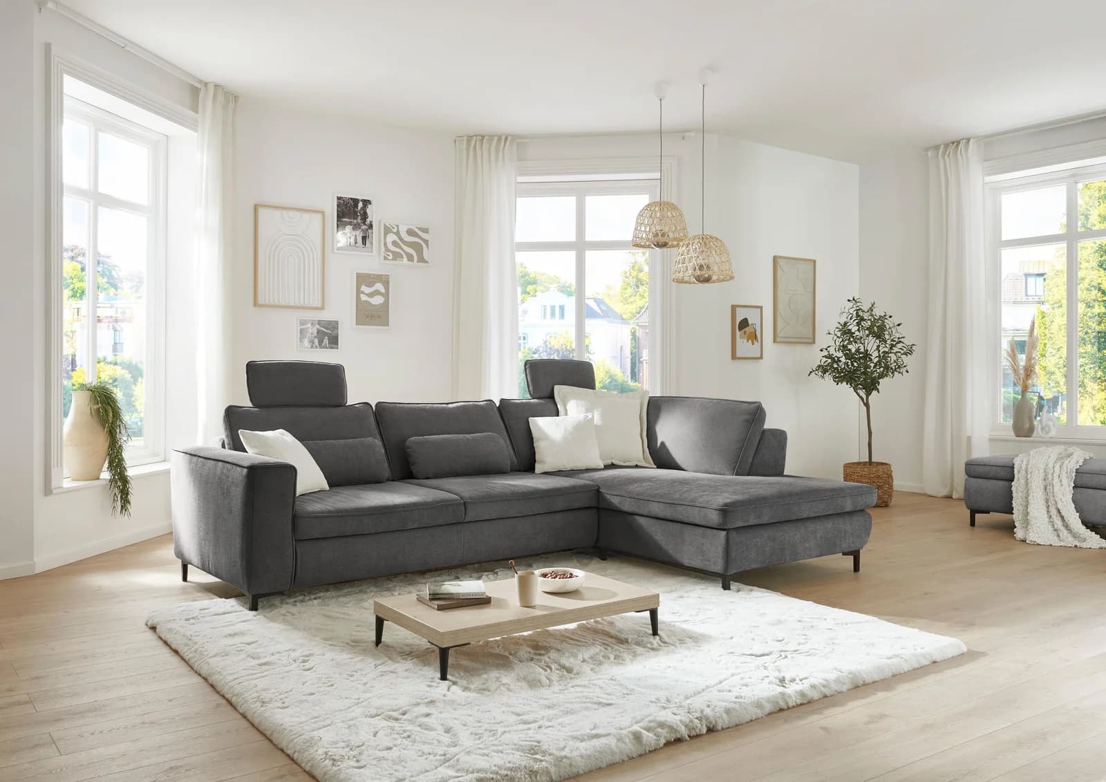 Ecksofa DIE PLANBAR L-Form grau mit Schlaffunktion