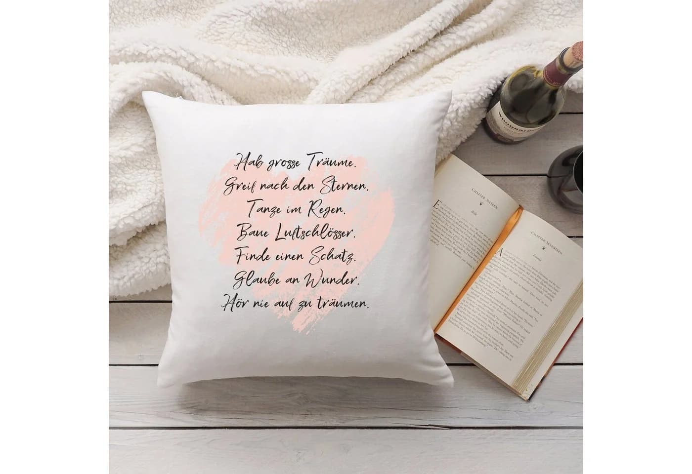 GRAVURZEILE Zierkissen Bunt Spruch Polyester