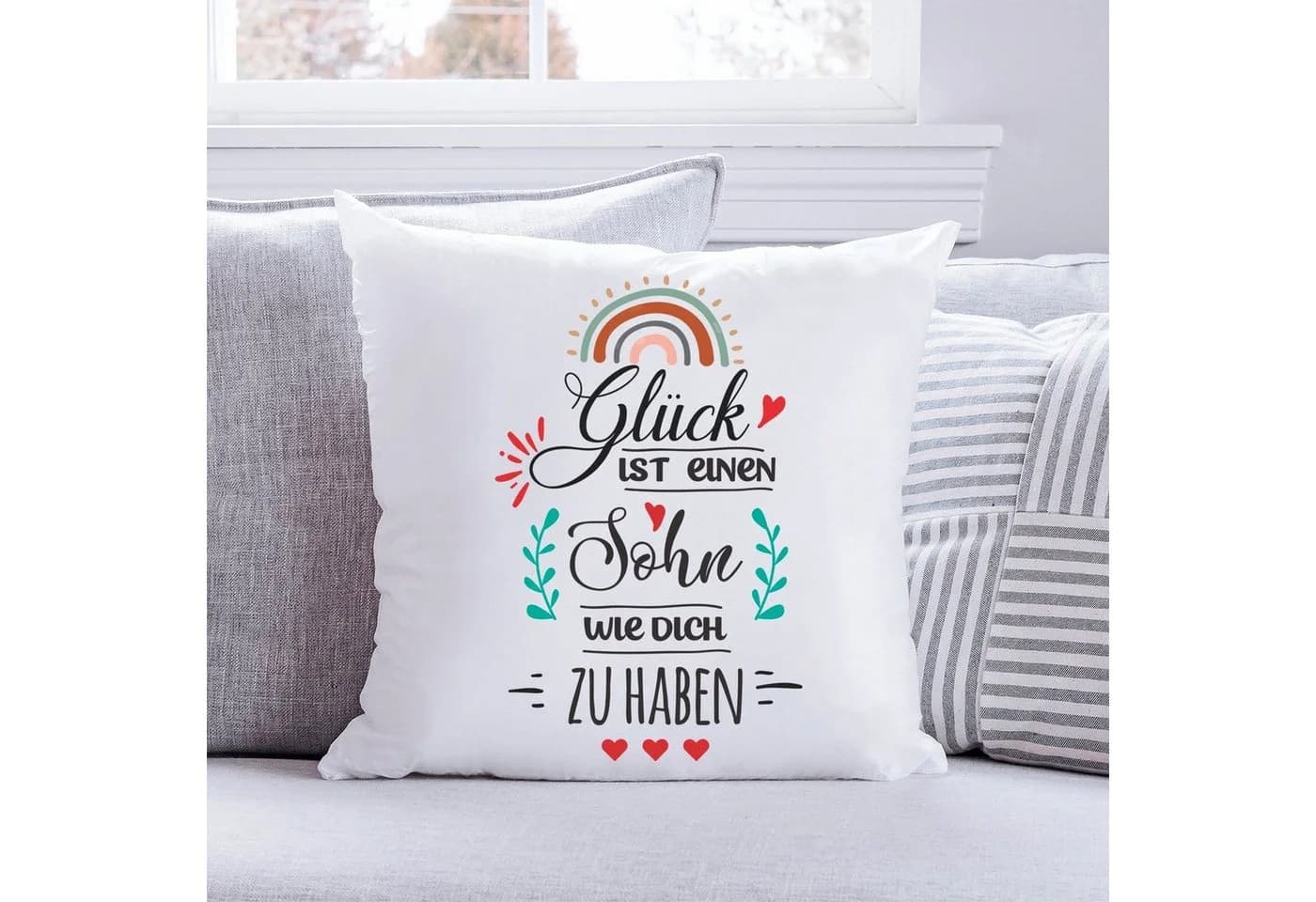 GRAVURZEILE Zierkissen mit Spruch - Glück ist - Geschenk für Freunde & Familie