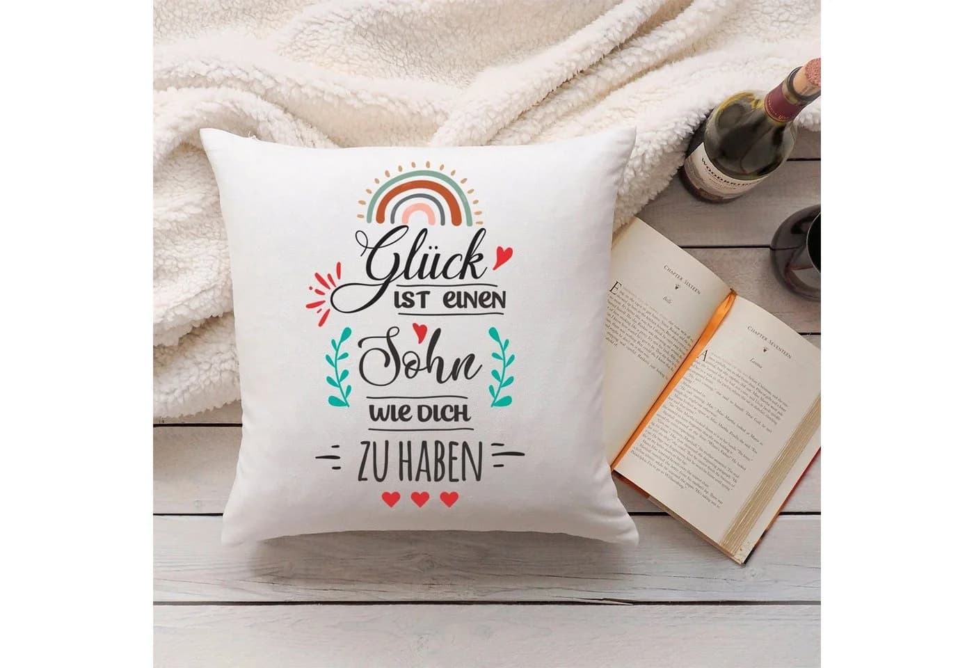 GRAVURZEILE Zierkissen mit Spruch - Glück ist - Geschenk für Freunde & Familie - Bild 3