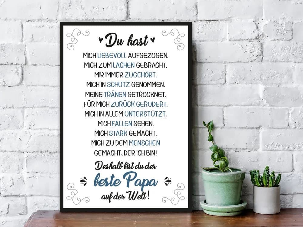 GRAVURZEILE Holzbild mit Spruch Bester Papa der Welt Kunstdruck