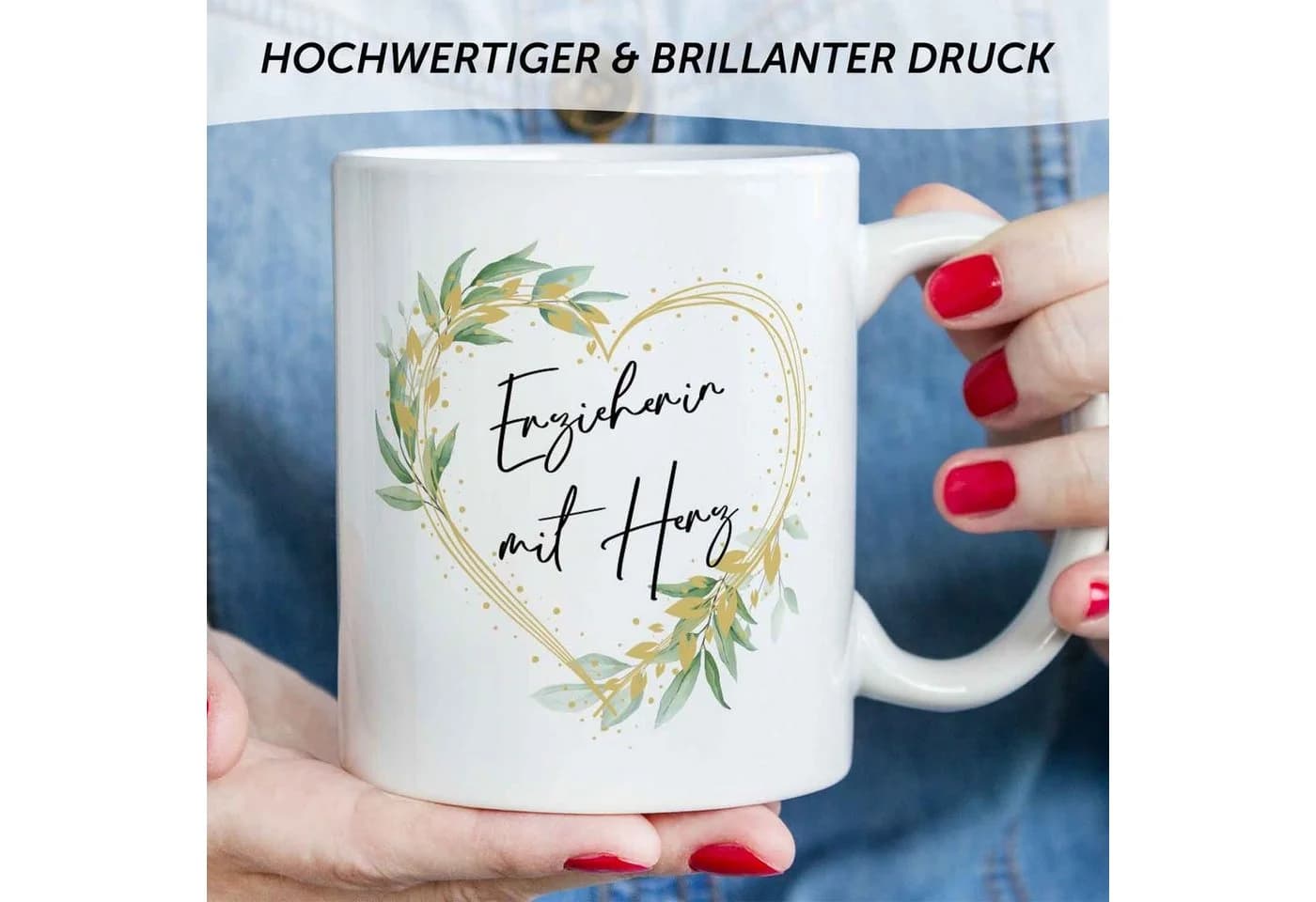 GRAVURZEILE Tasse Erzieherin mit Herz Weiß Keramik - Bild 4