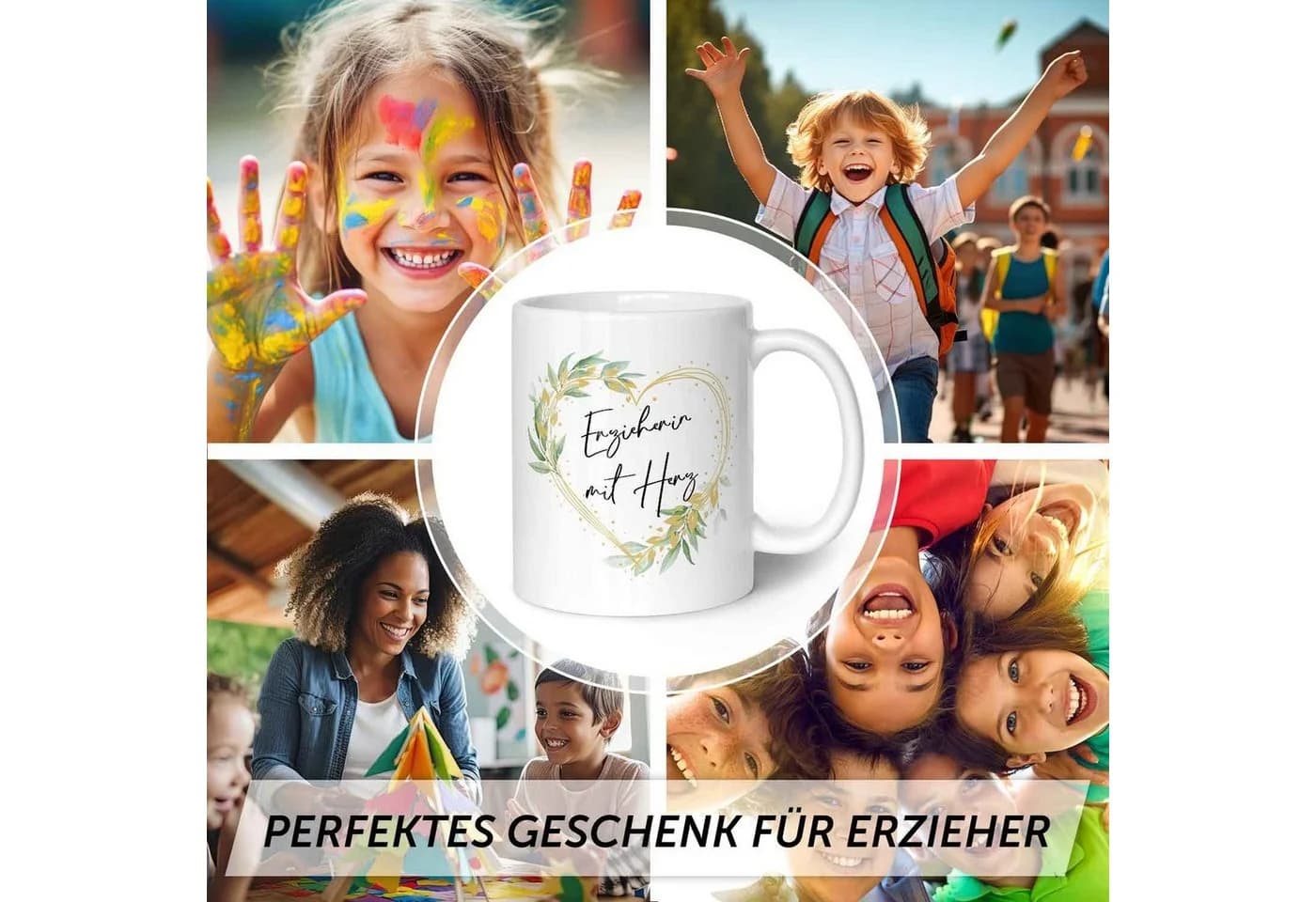 GRAVURZEILE Tasse Erzieherin mit Herz Weiß Keramik - Bild 5