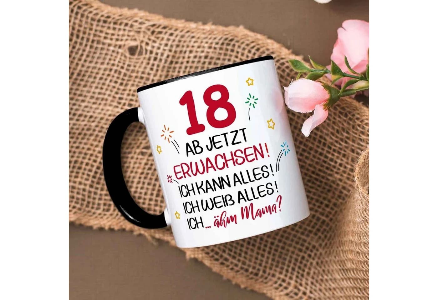 GRAVURZEILE Keramiktasse 18 ab jetzt erwachsen Schwarz/Weiß - Bild 3