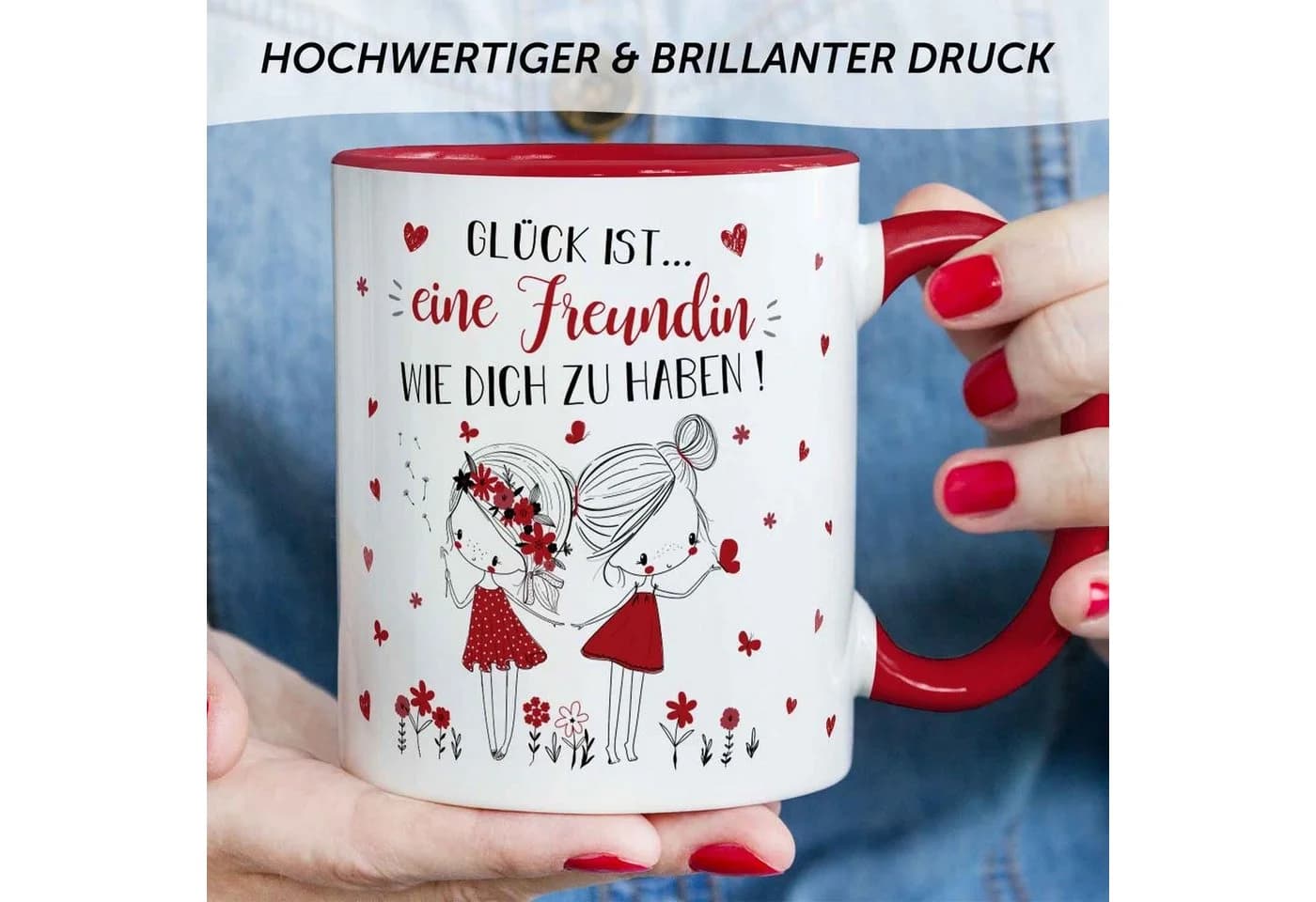 GRAVURZEILE Keramiktasse Rot mit Spruch