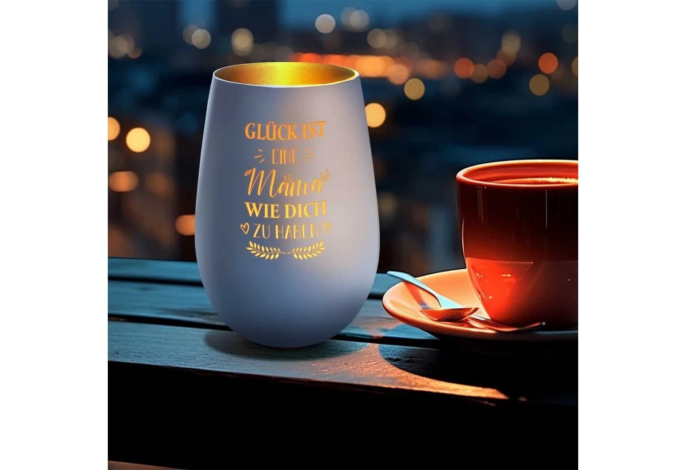 GRAVURZEILE Windlicht aus Glas mit Gravur - Weiß/Gold - Bild 5