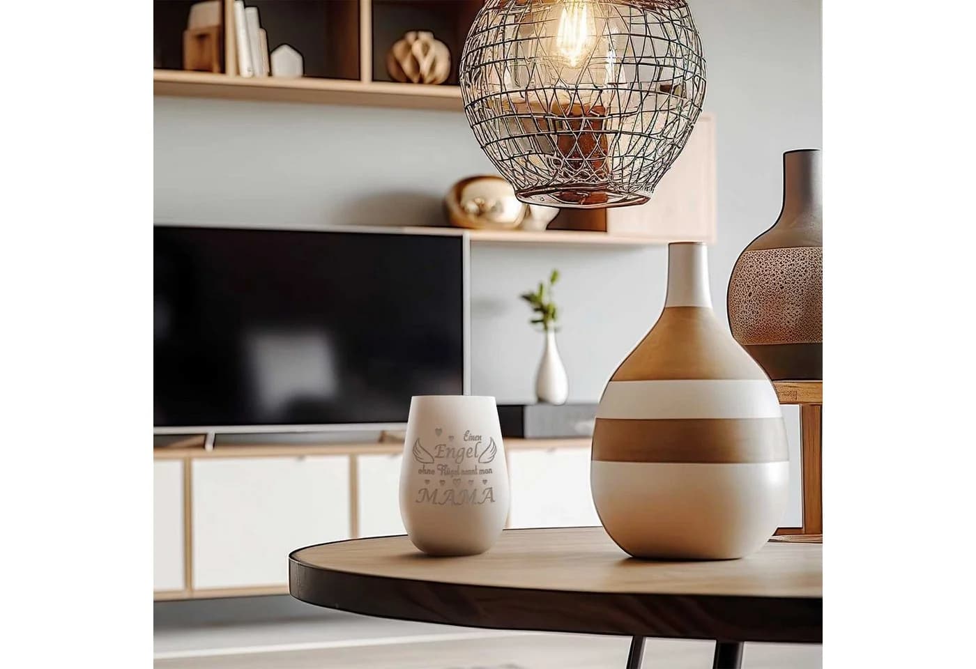 GRAVURZEILE Windlicht aus Glas mit Gravur Weiß/Gold