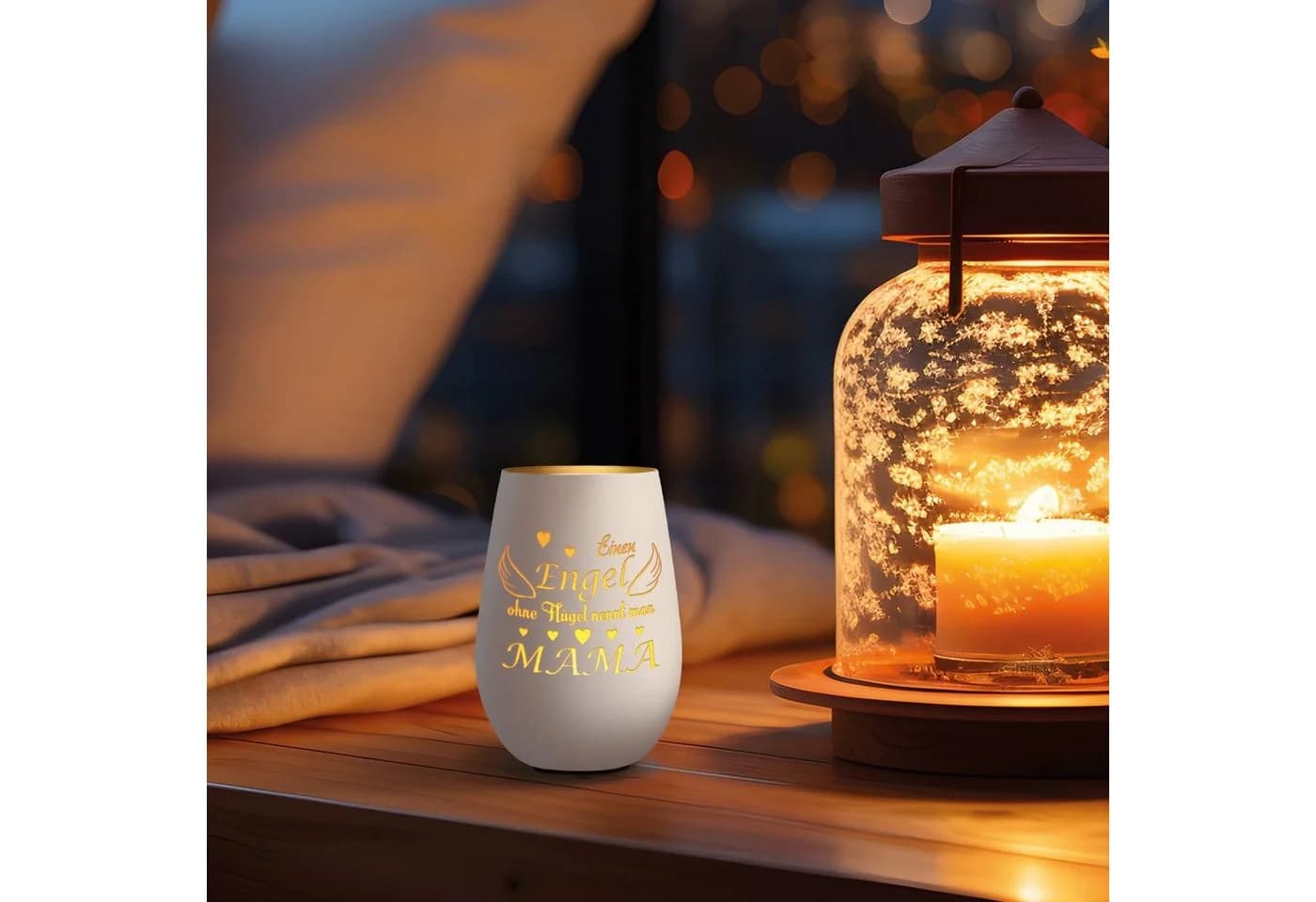 GRAVURZEILE Windlicht aus Glas mit Gravur Weiß/Gold - Bild 4