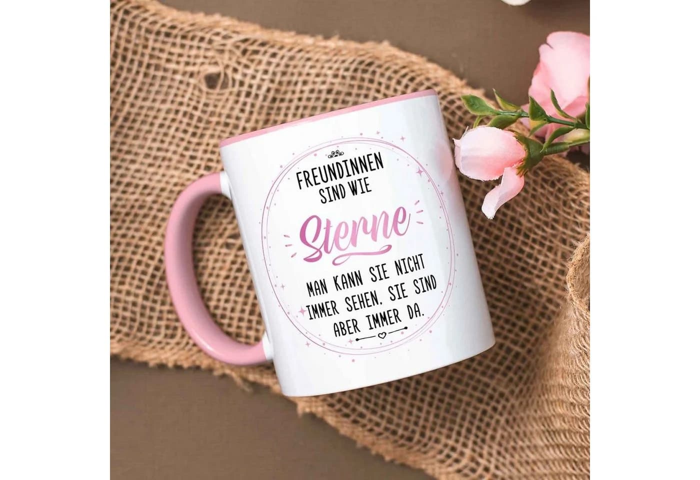 GRAVURZEILE Tasse bedruckt mit Spruch Freundinnen sind wie Sterne Rosa - Bild 3