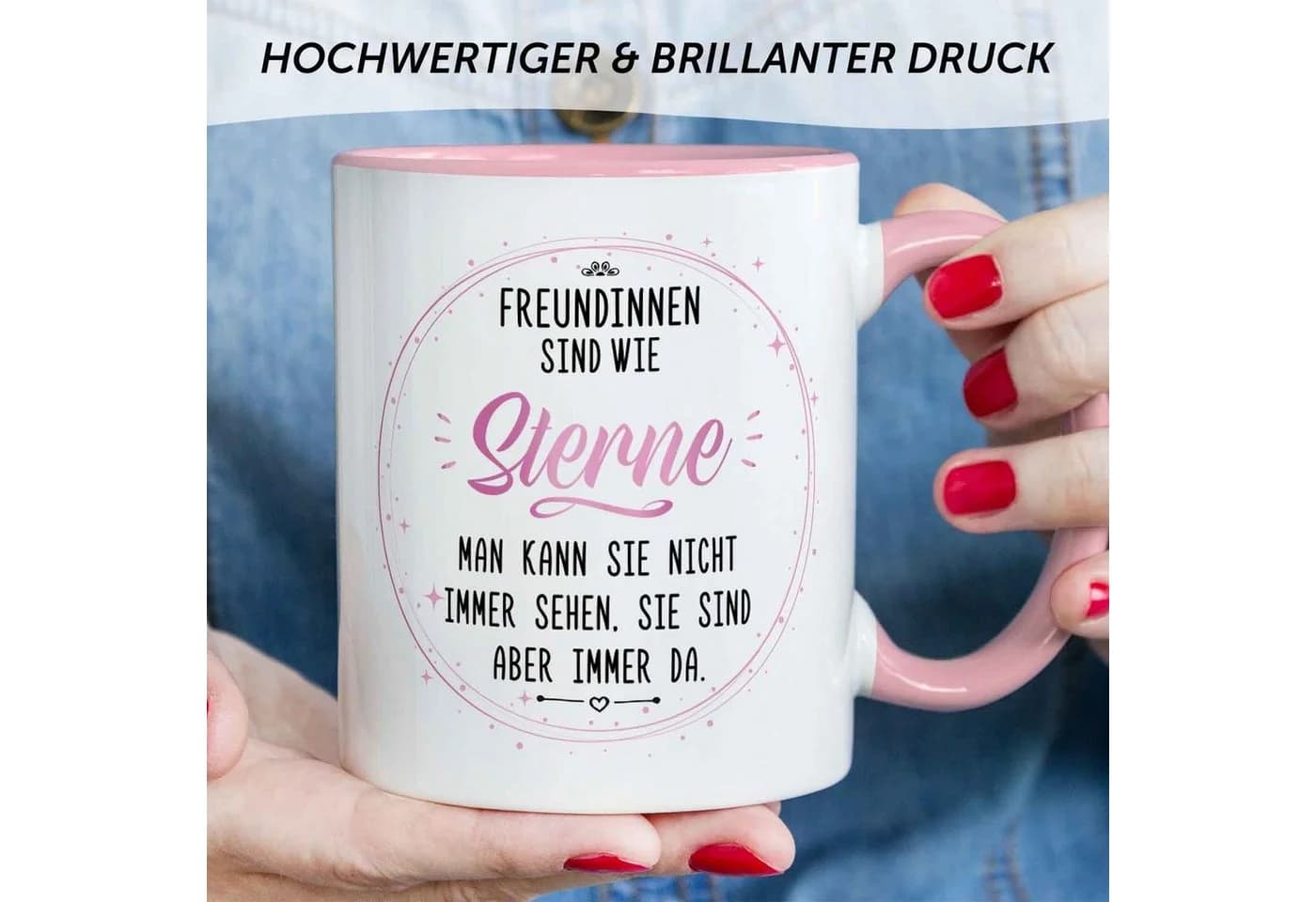 GRAVURZEILE Tasse bedruckt mit Spruch Freundinnen sind wie Sterne Rosa - Bild 4