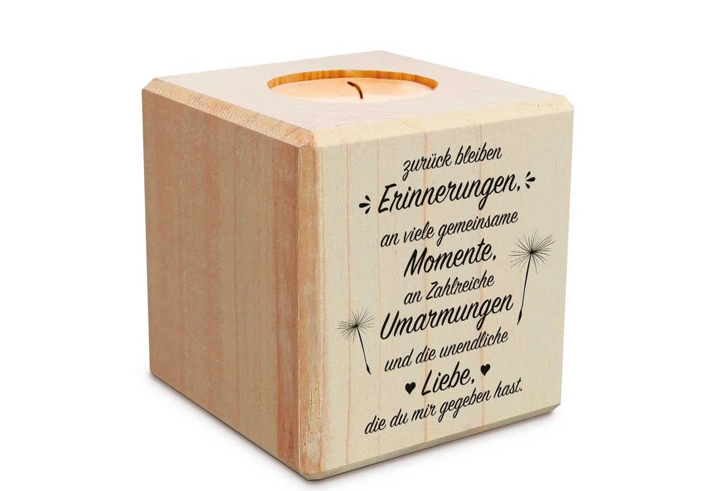 GRAVURZEILE Teelichthalter Holz Grabschmuck mit Gravur - Bild 2
