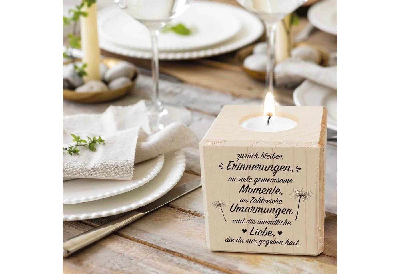 GRAVURZEILE Teelichthalter Holz Grabschmuck mit Gravur - Bild 3