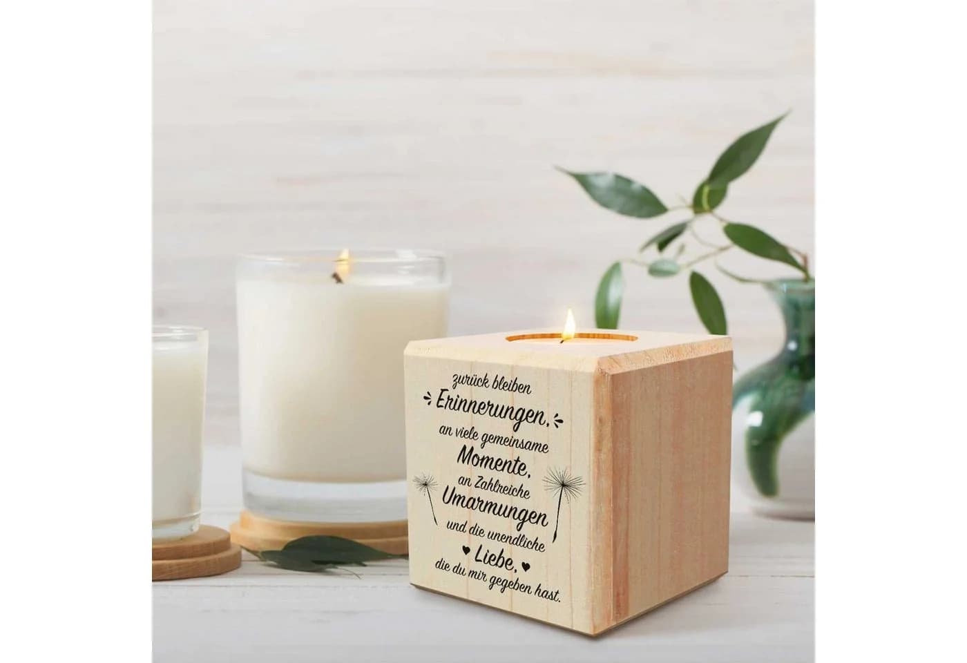 GRAVURZEILE Teelichthalter Holz Grabschmuck mit Gravur - Bild 4