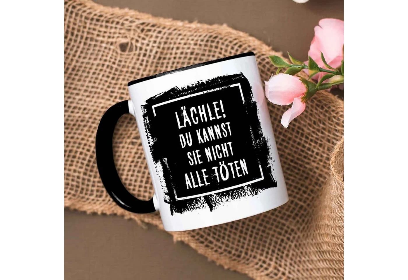 GRAVURZEILE Keramiktasse mit Spruch Schwarz/Weiß - Bild 3