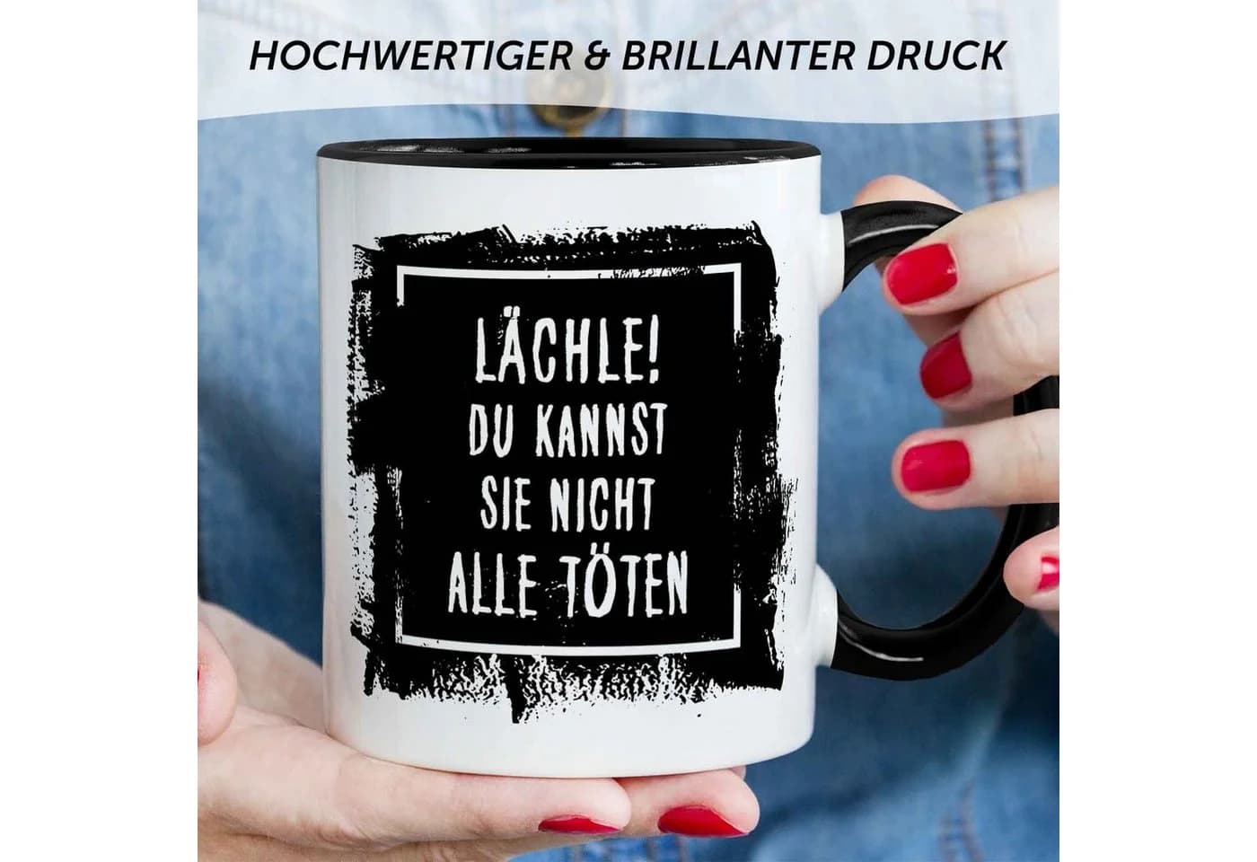 GRAVURZEILE Keramiktasse mit Spruch Schwarz/Weiß - Bild 4