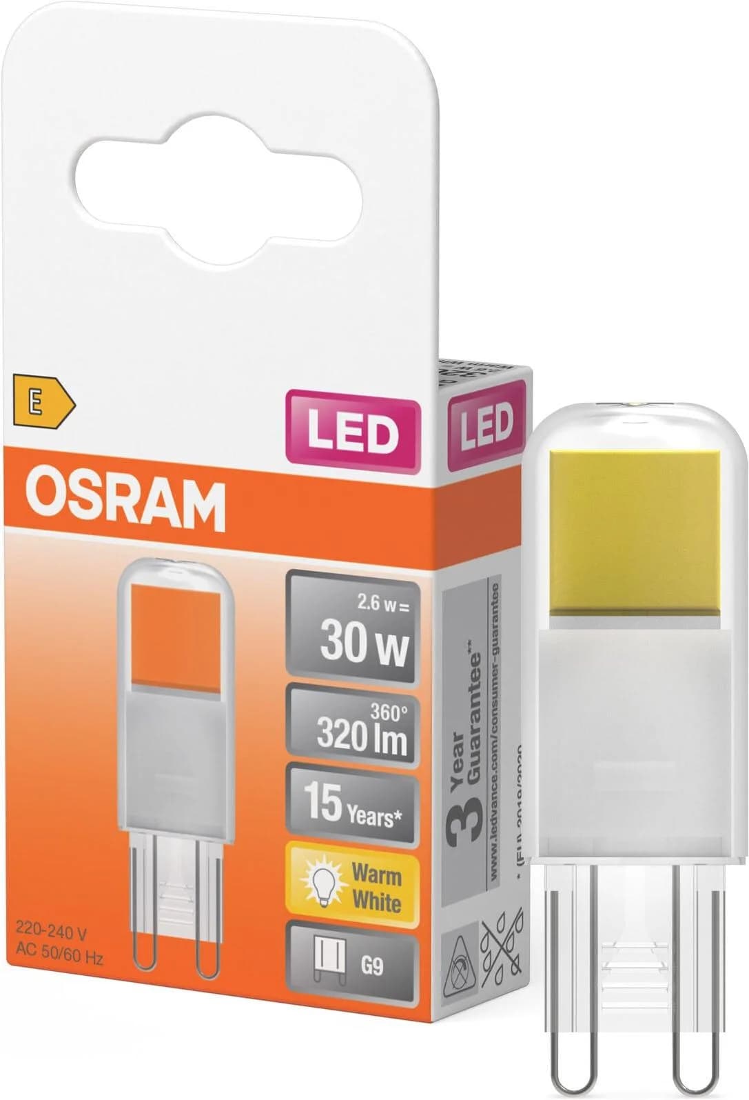 OSRAM LED PINLED-Lampe G9 Warmweiß Stab 2,6W 320lm