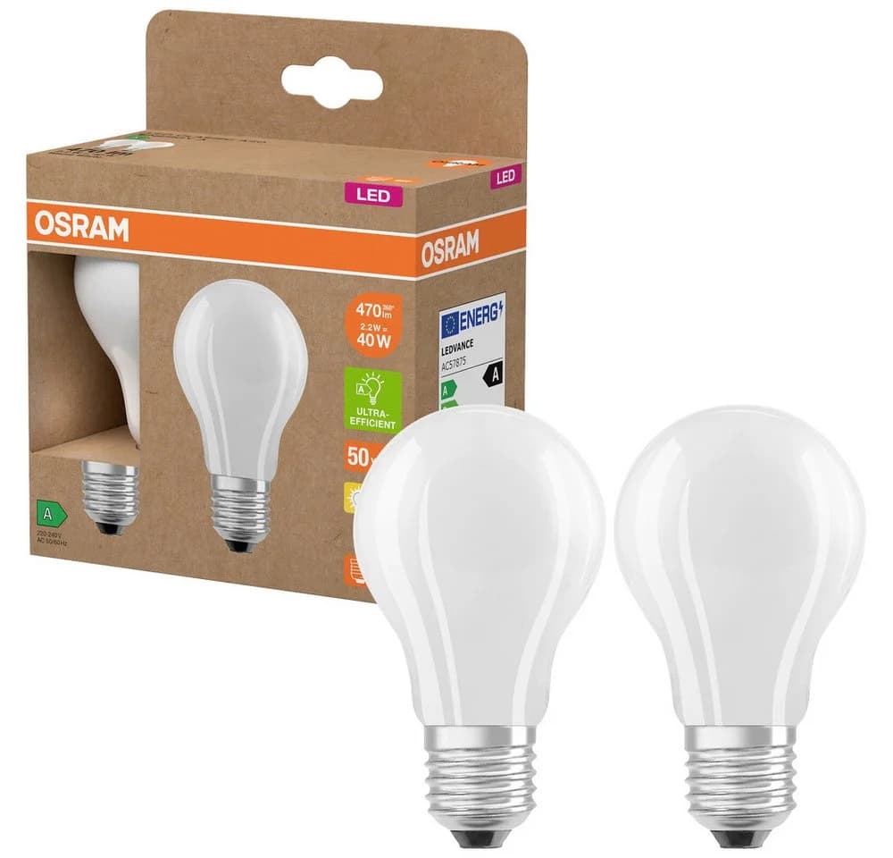 OSRAM LED-Leuchtmittel Birne E27 2,2W matt 2.700K 470lm 2er - Bild 2