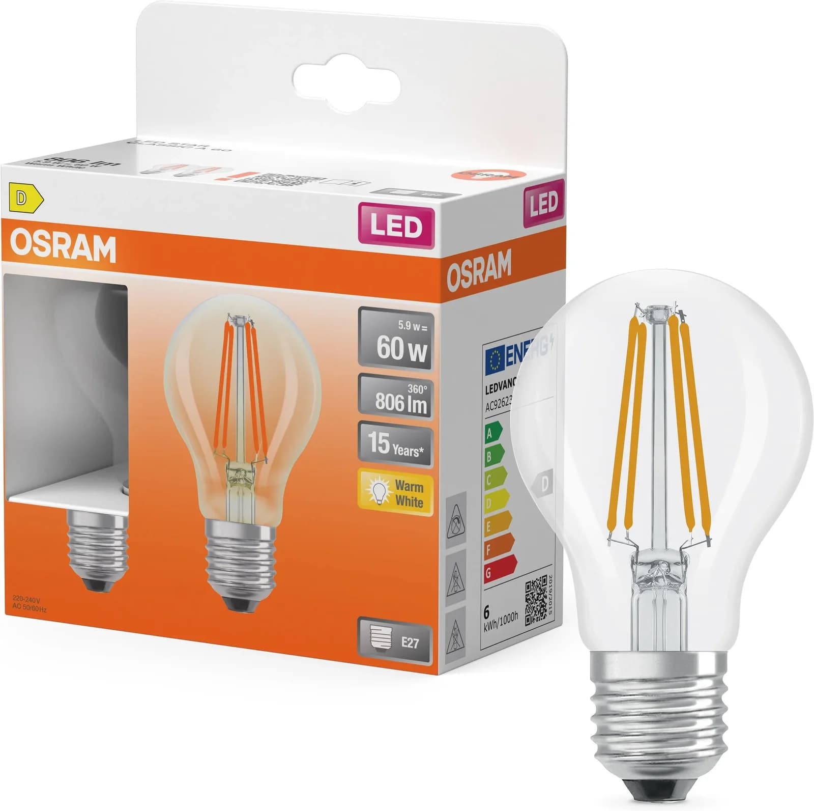 OSRAM LED-Lampe Star Kolbenform A60 Warmweiß E27