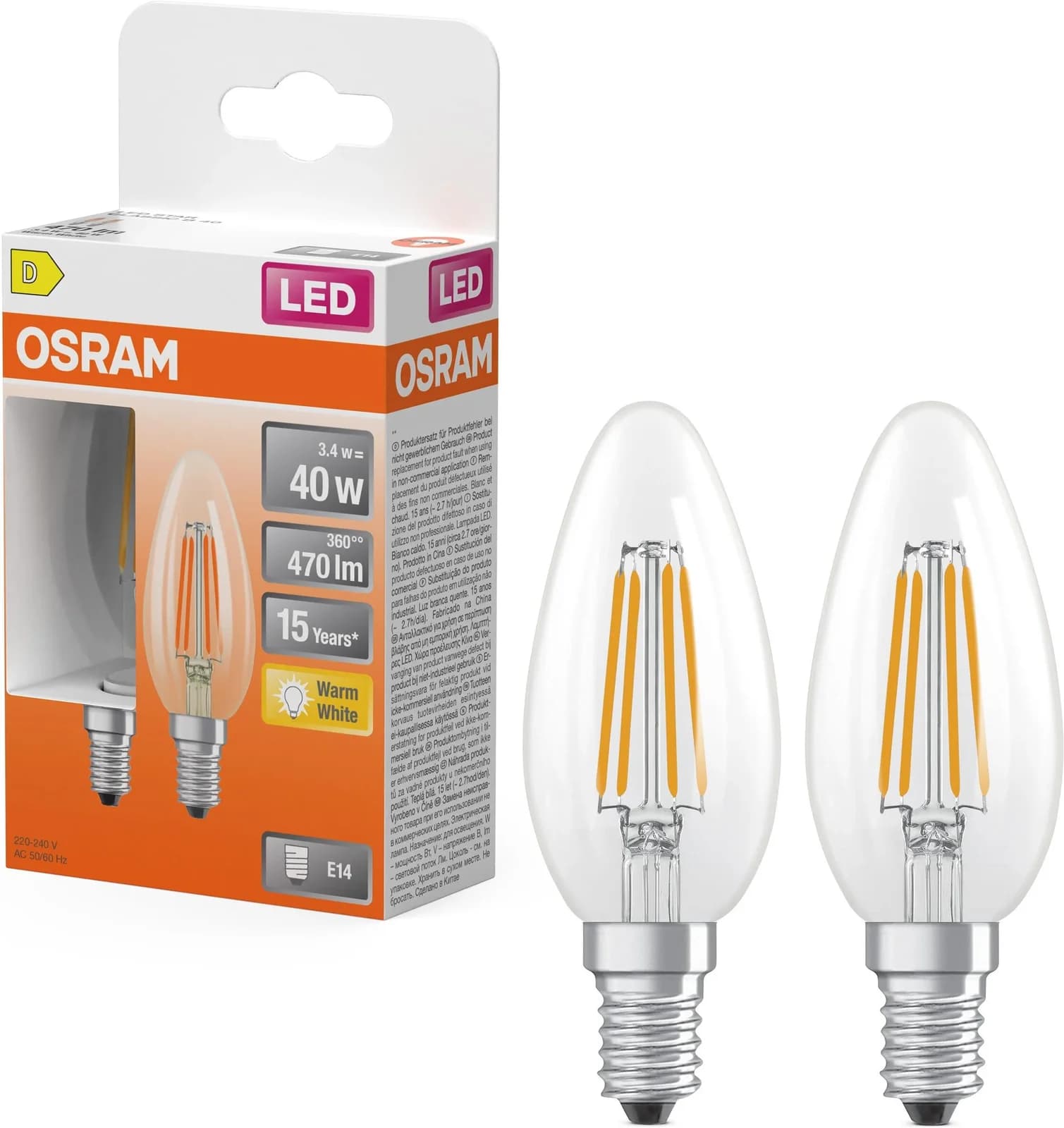 OSRAM LED-Lampe Star Kerzenform B40 E14 Warmweiß Klar
