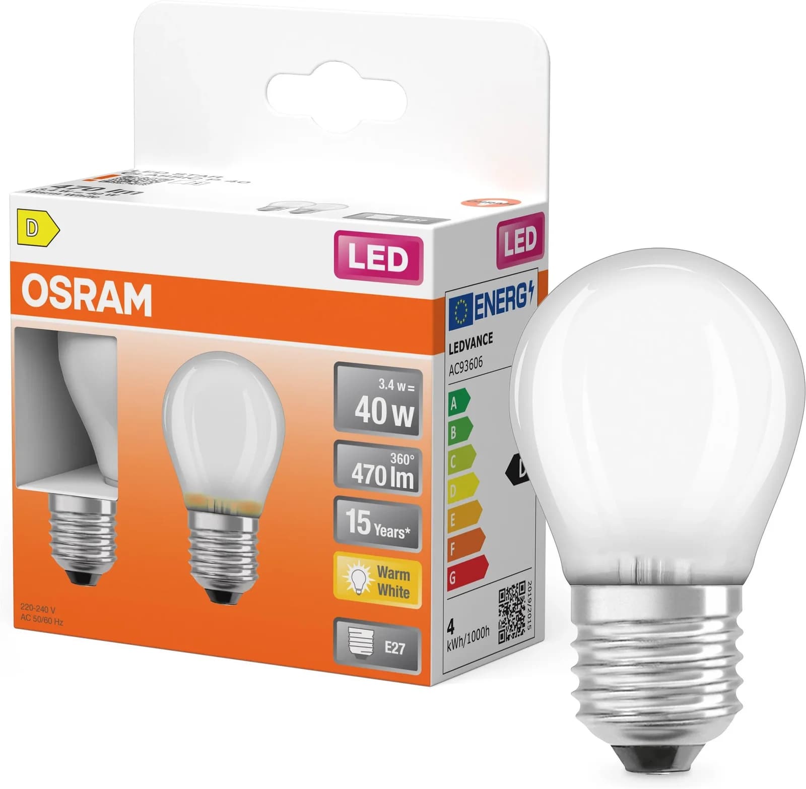 OSRAM LED-Lampe Star Miniballform P40 Warmweiß E27 2er Set