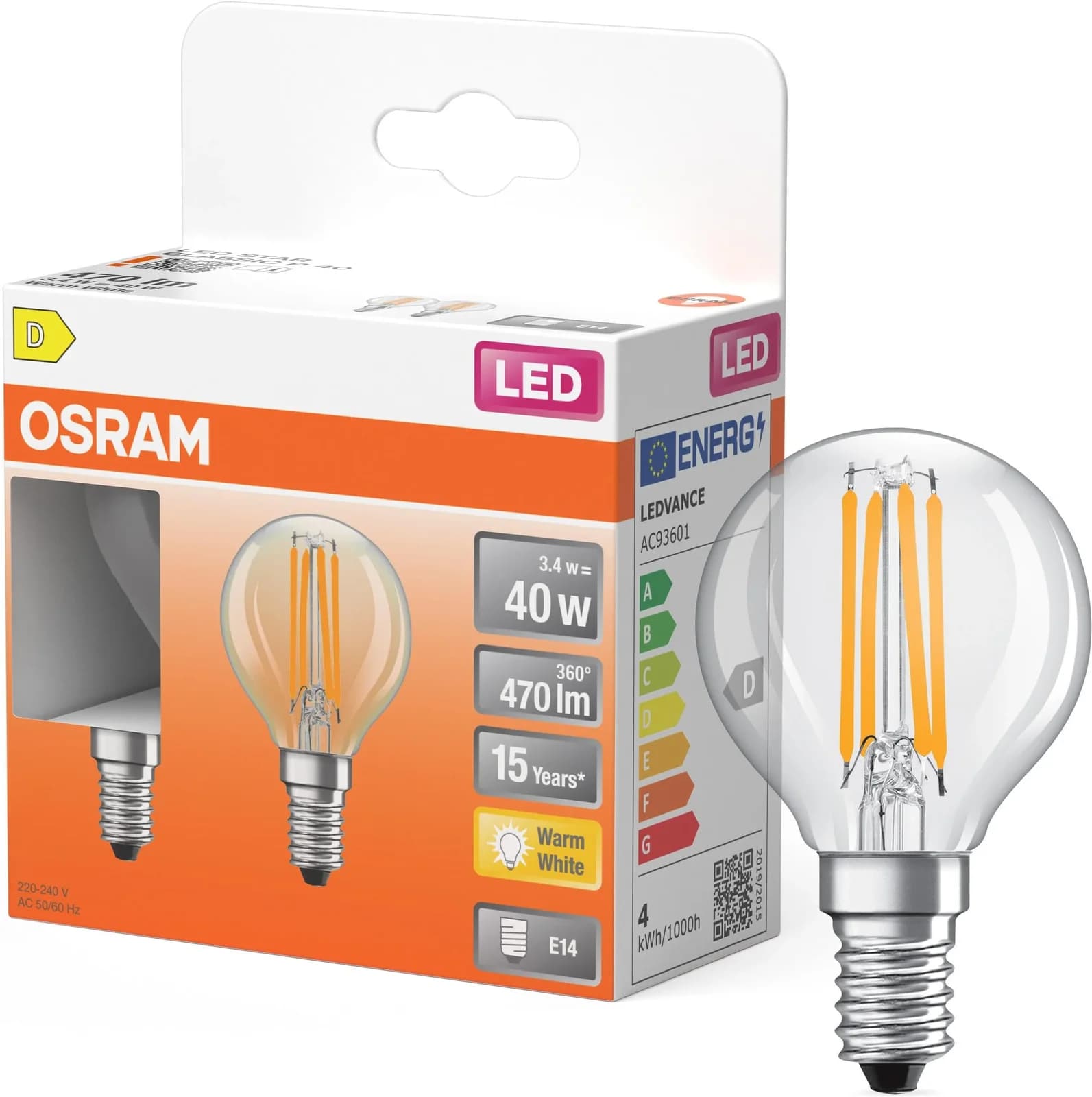 OSRAM LED Star Classic P 40 Filament E14 Warmweiß Klar