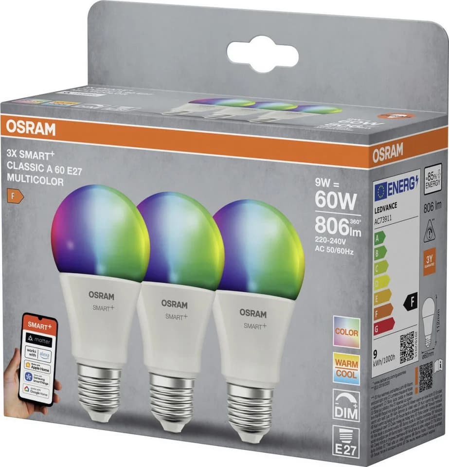 Osram SMART+ Matter Leuchtmittel E27 3er Pack Dimmbar RGBW - Bild 3