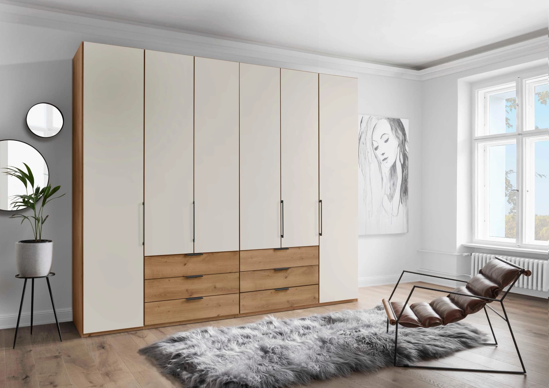 WIEMANN Monaco Kleiderschrank 6-türig Bianco-Eiche