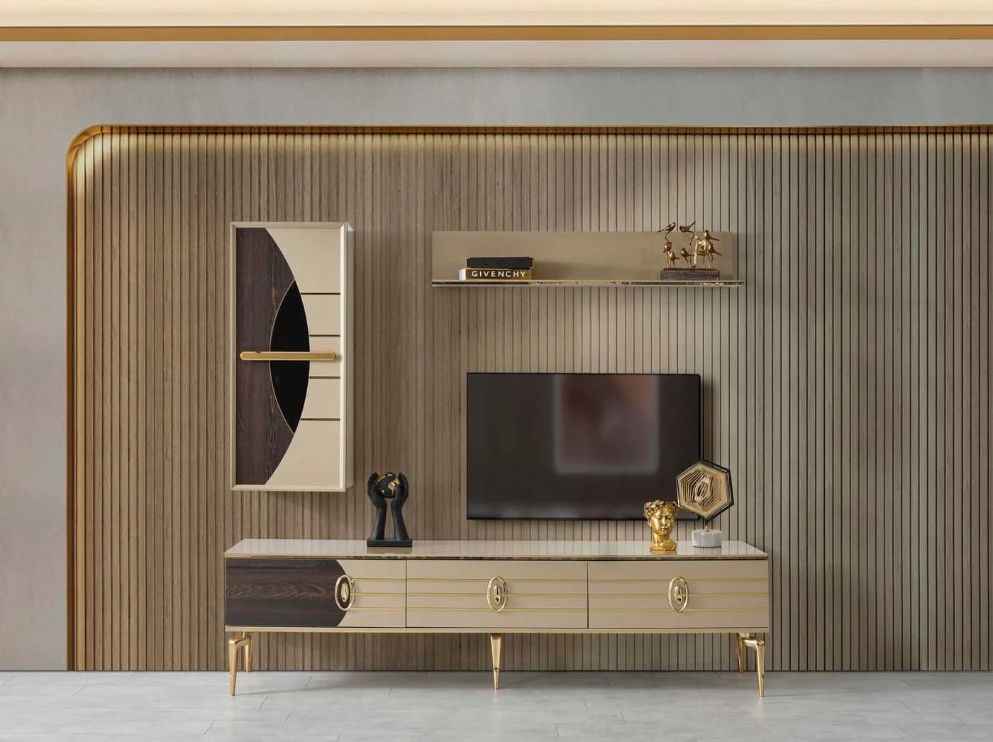 Villa Möbel TV-Wand Saros Gold mit Hängeelementen - Bild 2