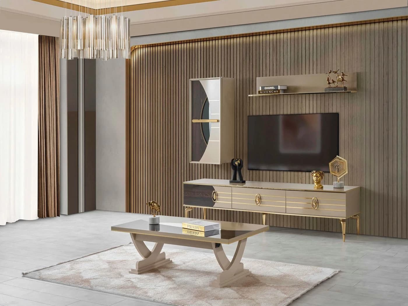 Villa Möbel TV-Wand Saros Gold mit Hängeelementen - Bild 4