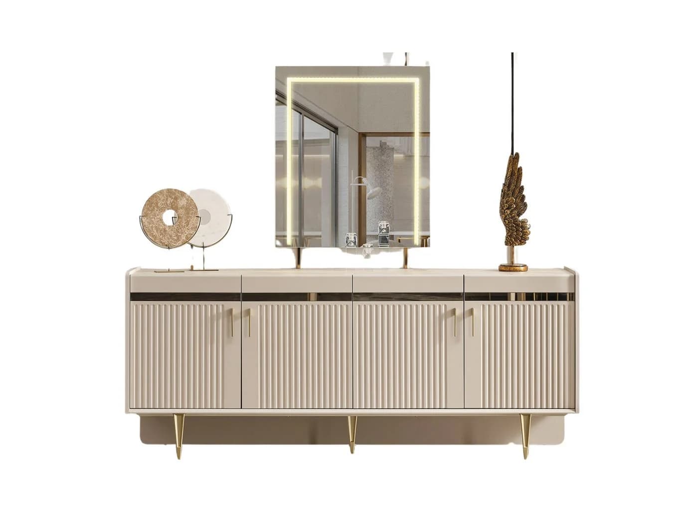Villa Möbel Sideboard Tesla Creme Goldoptik Modern - Bild 2
