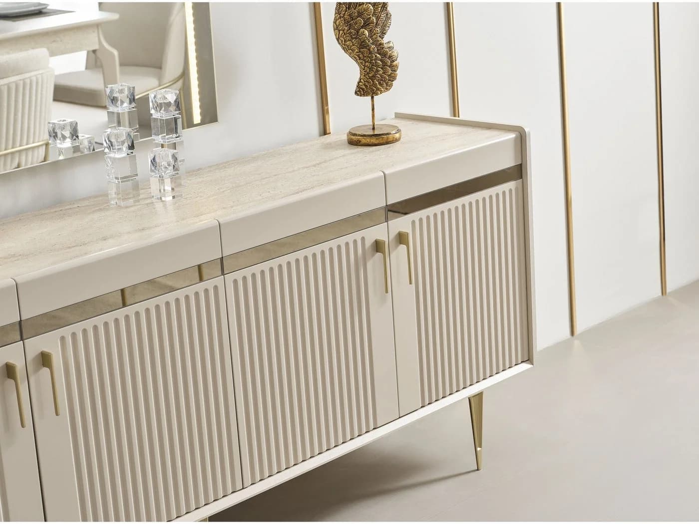 Villa Möbel Sideboard Tesla Creme Goldoptik Modern - Bild 5