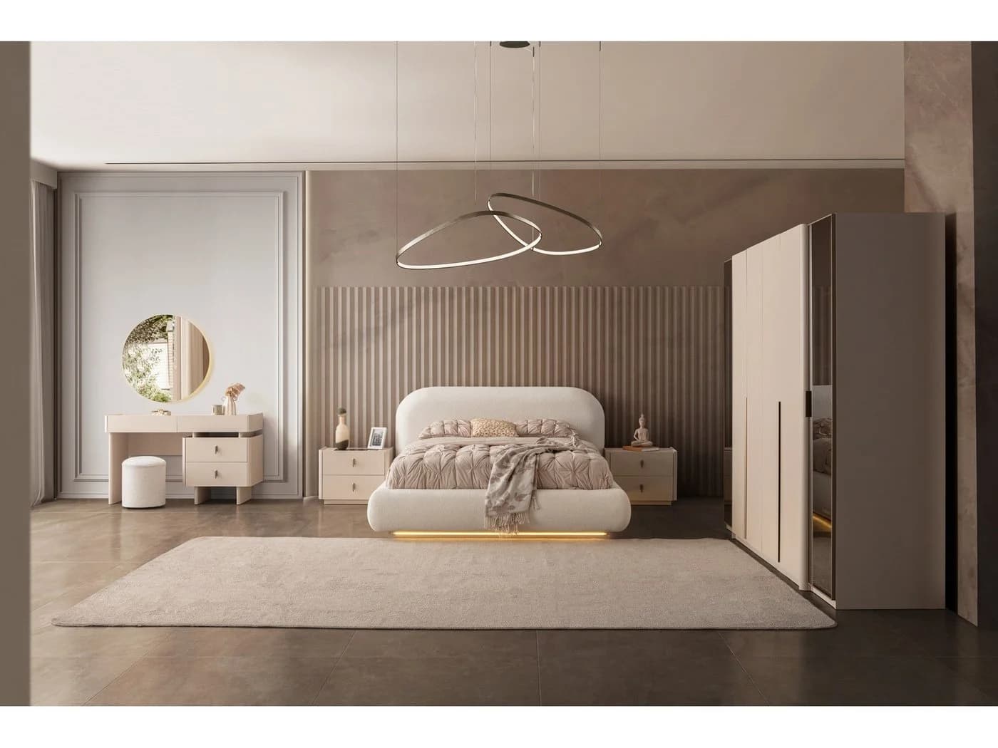 Villa Möbel Schlafzimmer-Set Alaska 5-tlg. Bett mit Kopfteil, Nachttische, Kleiderschrank, Kommode